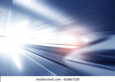 Super Streamlined High Speed Train Station Tunnel With Motion Light Effect Background Realistic Poster Print Vector Illustration