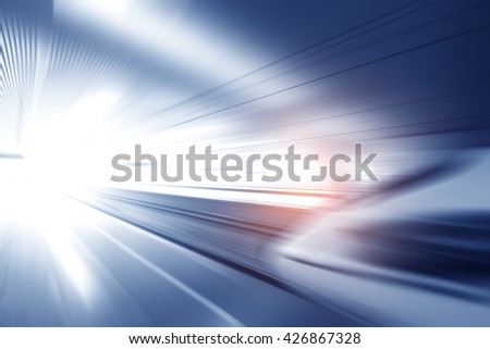 Super streamlined high speed train station tunnel with motion light effect background realistic poster print vector illustration