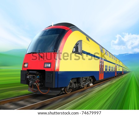 super streamlined train with motion blur moves on countryside Stock photo © 
