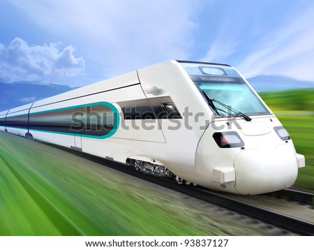 super streamlined train with motion blur moves on countryside Stock photo © 