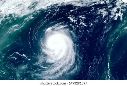 Super typhoon over the ocean. The eye of the hurricane. View from outer space  Some elements of this image furnished by NASA