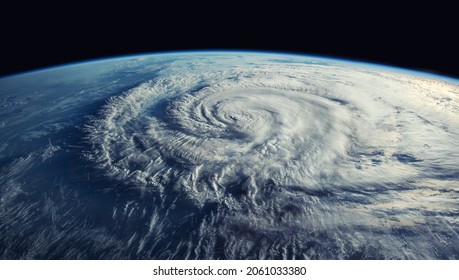 Super Typhoon, tropical storm, cyclone, hurricane, tornado, over ocean. Weather background. Typhoon,  storm, windstorm, superstorm, gale moves to the ground.  Elements of this image furnished by NASA. - Shutterstock ID 2061033380