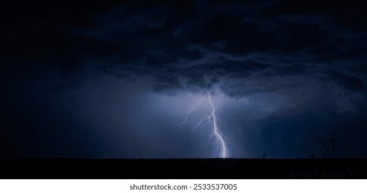 supercell thunder lightning strikes over sky in night
