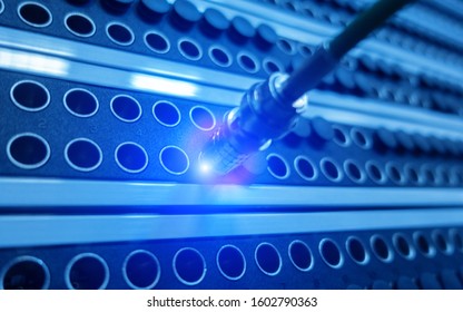 Supercomputer concept. Telecommunication server rack. Technology Background.