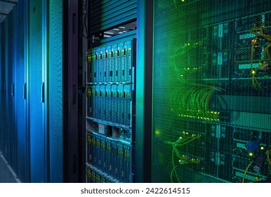 Supercomputer, Rackmounted Servers in a Datacenter, Modern Telecommunications, Artificial Intelligence, Technology Concept symbolizing the capabilities of high-performance computing, Data Center.  - Powered by Shutterstock