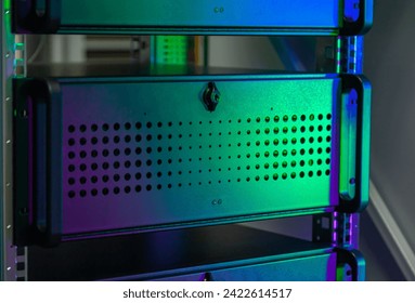 Supercomputer, Rackmounted Servers in a Datacenter, Modern Telecommunications, Artificial Intelligence, Technology Concept symbolizing the capabilities of high-performance computing, Data Center. 