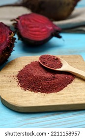 Superfood Beetroot Flour Close-up. Healthy Eating Concept Dry Beet Powder.Vertical Photo