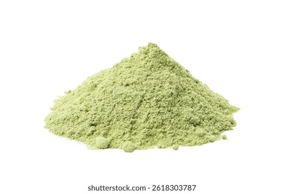 Superfood. Pile of wheat grass powder isolated on white
