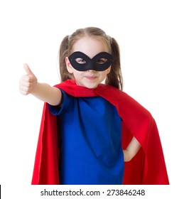 Superhero Kid Girl Showing Thumb Up Gesture