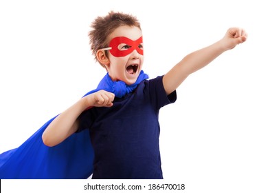 Superhero Kid Over White