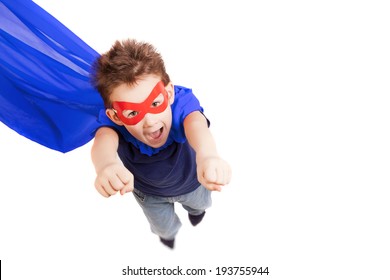 Superhero Kid Over White 