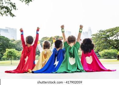 Superhero Kids Aspiration Imagination Playful Fun Concept