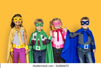 Superhero Kids Friendship Smiling Happiness Playful Stock Photo ...