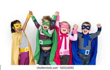 Superhero Kids Friendship Smiling Happiness Playful Togetherness