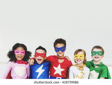 Superheroes Kids Friends Playing Togetherness Fun Concept