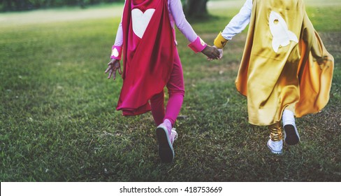 Superheroes Kids Friends Playing Togetherness Fun Concept