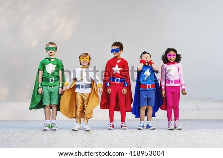 Superheroes Kids Friends Playing Togetherness Fun Concept