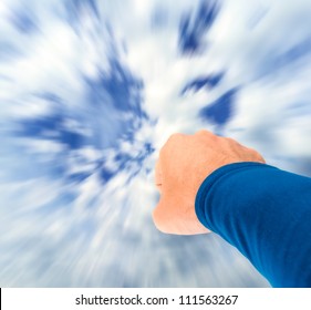 Superman Arm Flying Towards Sky With Motion Blur