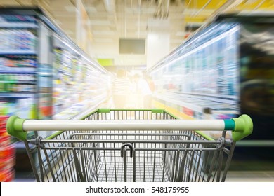 Supermarket Aisle Empty Green Shopping Cart Stock Photo 548175955 ...