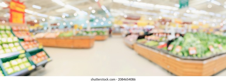 Supermarket Grocery Store Interior Aisle Abstract Blurred Background