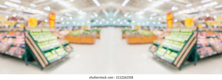 Supermarket Grocery Store Interior Aisle Abstract Blurred Background