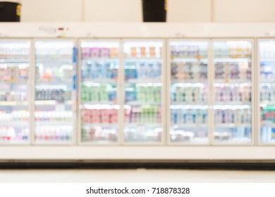 Supermarket Or Retail Store Blur Abstract Background. Including Aisle In Frozen Food Section. That Is A Shop Offer Variety Of Frozen Food In Freezer Such As Dairy, Ice Cream, Meat, Vegetable Etc.