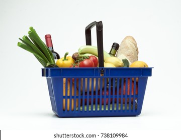 Supermarket Shopping Basket Filled With Groceries On White Background 2