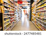 supermarket store aisle interior blurred background