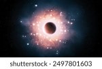 Supermassive black hole at the center of the galaxy. Singularity absorbs matter. Black hole isolated in space.