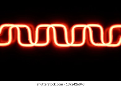Superposition of meander waves. Abstract science and technology background. Decorative neon cables glowing in darkness. Luminous energy flow. Electronics, modern medical equipment, physics or math.