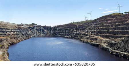 Super-size panorama 52 mega pixel of mining levels at open mine pit. Deep excavation and extraction of minerals in Tharsis, Huelva, Andalusia, Spain Stock photo © 