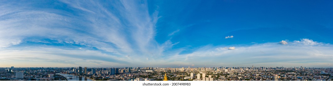 Supersize panorama blue sky with clouds on the sky as background. Aerial view