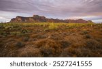 Superstition Mountains at sunset in Apache Junction, Arizona.