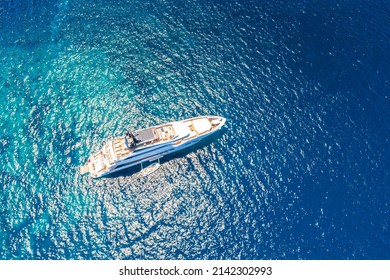 Superyacht aerial view on open sea, turquoise archipelago of Croatia, Hvar island - Powered by Shutterstock