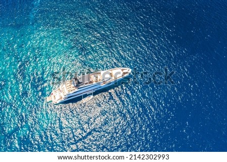 Superyacht aerial view on open sea, turquoise archipelago of Croatia, Hvar island