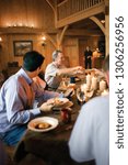 Supper in a large dining hall