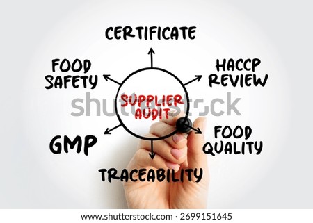 Supplier Audit is a tailor-made programme that assesses a supplier's quality systems, mind map concept for presentations and reports