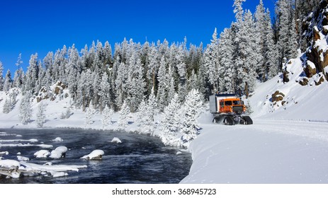 Supply truck of Yellowstone national park in winter