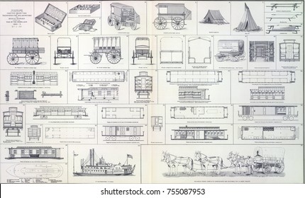 Supply Wagons, Cook Wagons Railroad Cars And Other Logistics  From Atlas To Accompany The Official Records Of The Union & Confederate Armies, 1861 - 1865