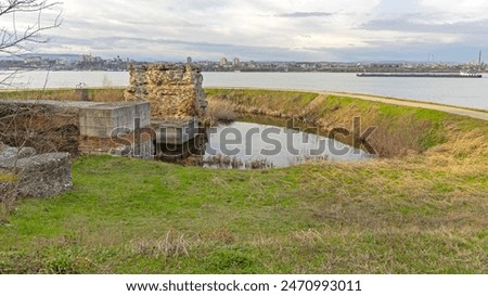 Support Column of Trajan Bridge at River Danube South Bank Historic Landmark Roman Ruins Kladovo Serbia