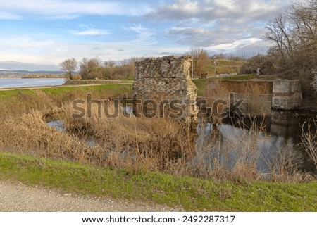 Support Column of Trajan Bridge at River Danube South Bank Historic Landmark Roman Ruins Kladovo Serbia