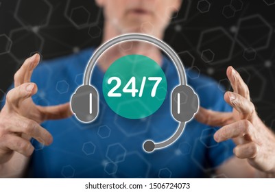 Support concept between hands of a man in background