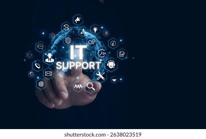 IT support concept with engineer providing secure service and consulting software tools for business information technology technical innovation interface solution digital transformation in cyberspace
