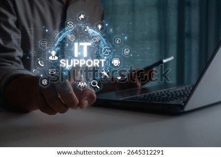 IT support concept with engineer providing secure service and consulting software tools for business information technology technical innovation interface solution digital transformation in cyberspace
