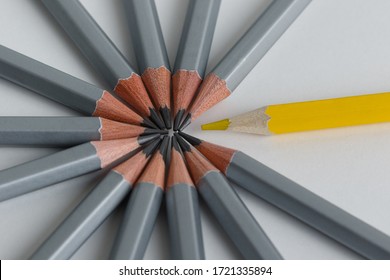 Support Group, Intervention. Conceptual. Yellow And Gray Pencils Opposite Each Other