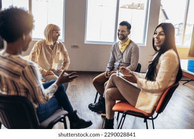 Support group patients on therapy session.Group therapy session, addiction treatment or team building.