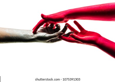 Support Hands. Three Color Arms. Give Support To Others. No Color Differences Between Us. Overcoming Racism. Unification Of Humanity. Acceptance Care. Caring Hands As A Metaphor