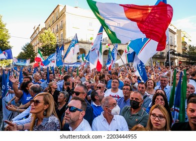 Supporters Cheer During Fratelli D'italia Party Election Campaign Tour Towards The 25 September Vote.