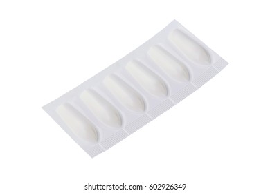 The suppository in pack on white background