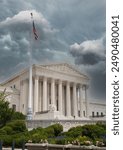 The supreme court building with flag. The Supreme Court of the United States is the highest federal court of the United States. It has ultimate appellate jurisdiction over all federal courts 